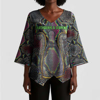Geb Ancient Egyptian Kimono Sleeve Blouse with Serpent Throne and Snake Skin Texture Egyptian Earth God Tribute - Wonder Print Shop