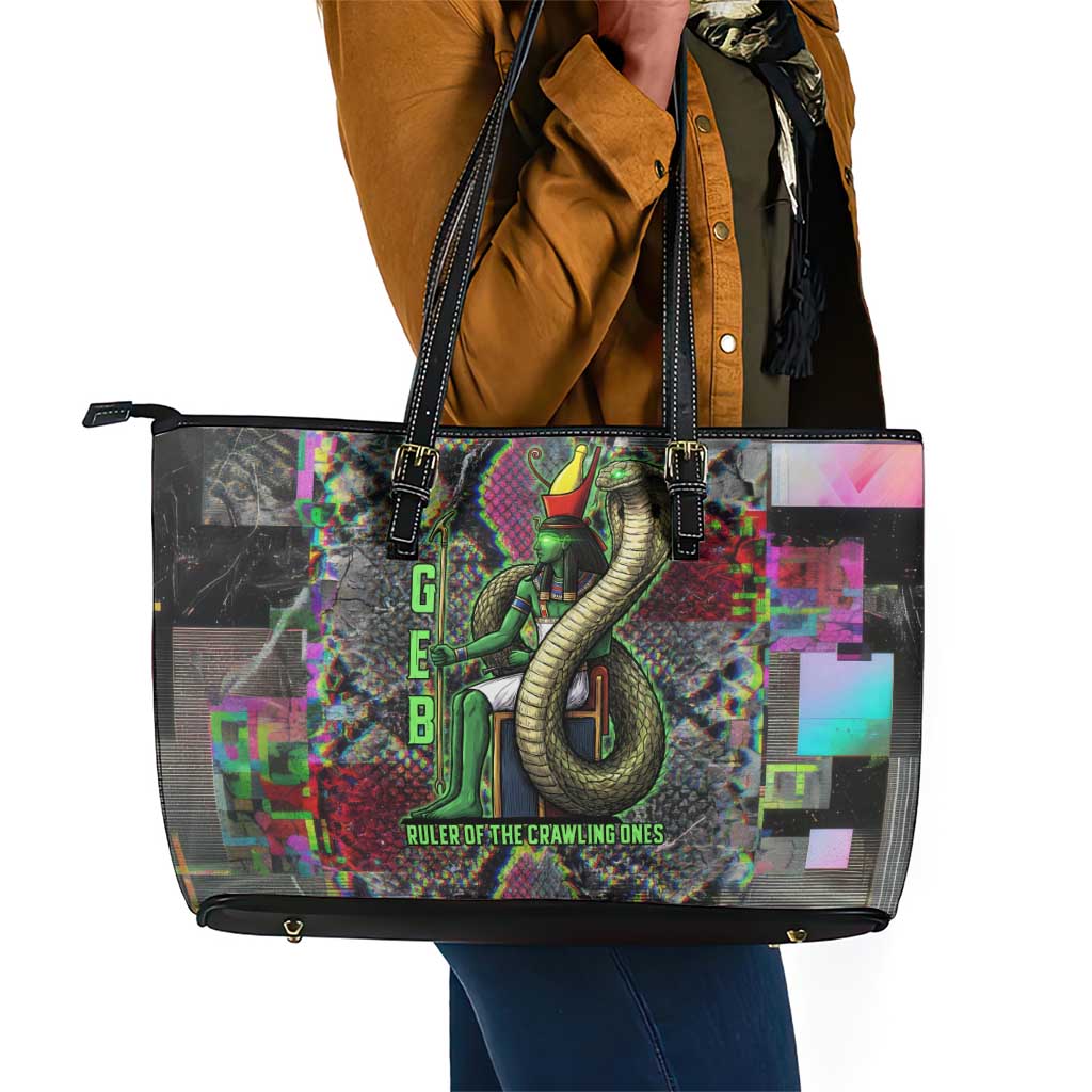 Geb Ancient Egyptian Leather Tote Bag with Serpent Throne and Snake Skin Texture Egyptian Earth God Tribute - Wonder Print Shop