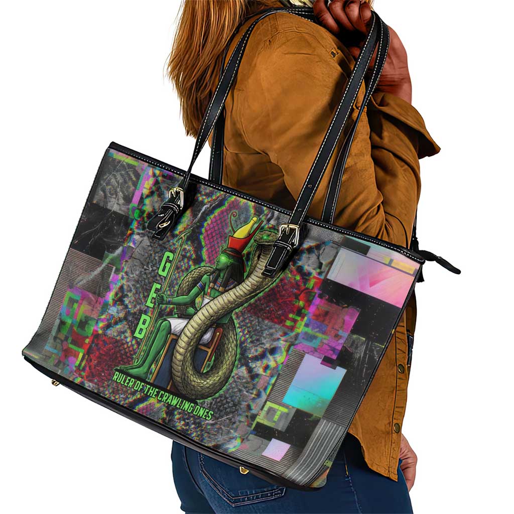 Geb Ancient Egyptian Leather Tote Bag with Serpent Throne and Snake Skin Texture Egyptian Earth God Tribute - Wonder Print Shop