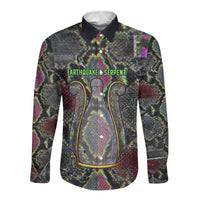 Geb Ancient Egyptian Long Sleeve Button Shirt with Serpent Throne and Snake Skin Texture Egyptian Earth God Tribute - Wonder Print Shop