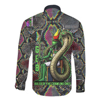 Geb Ancient Egyptian Long Sleeve Button Shirt with Serpent Throne and Snake Skin Texture Egyptian Earth God Tribute - Wonder Print Shop