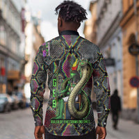 Geb Ancient Egyptian Long Sleeve Button Shirt with Serpent Throne and Snake Skin Texture Egyptian Earth God Tribute - Wonder Print Shop