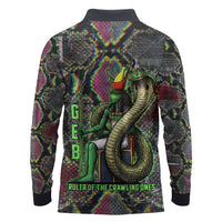Geb Ancient Egyptian Long Sleeve Polo Shirt with Serpent Throne and Snake Skin Texture Egyptian Earth God Tribute - Wonder Print Shop