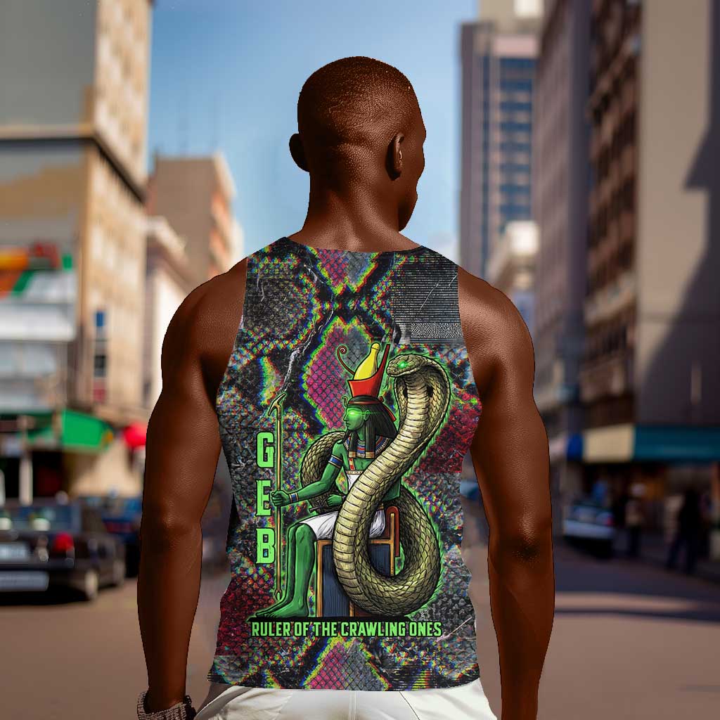 Geb Ancient Egyptian Men Tank Top with Serpent Throne and Snake Skin Texture Egyptian Earth God Tribute - Wonder Print Shop