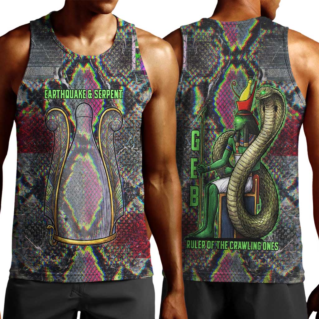 Geb Ancient Egyptian Men Tank Top with Serpent Throne and Snake Skin Texture Egyptian Earth God Tribute - Wonder Print Shop