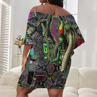 Geb Ancient Egyptian Off Shoulder Short Dress with Serpent Throne and Snake Skin Texture Egyptian Earth God Tribute - Wonder Print Shop