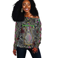 Geb Ancient Egyptian Off Shoulder Sweater with Serpent Throne and Snake Skin Texture Egyptian Earth God Tribute - Wonder Print Shop