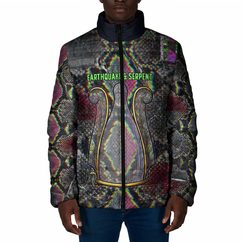 Geb Ancient Egyptian Padded Jacket with Serpent Throne and Snake Skin Texture Egyptian Earth God Tribute - Wonder Print Shop