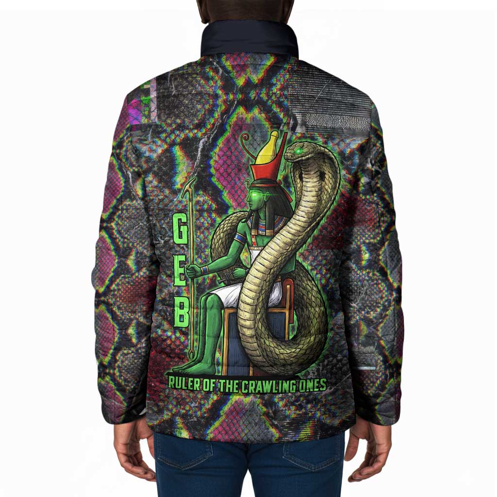 Geb Ancient Egyptian Padded Jacket with Serpent Throne and Snake Skin Texture Egyptian Earth God Tribute - Wonder Print Shop