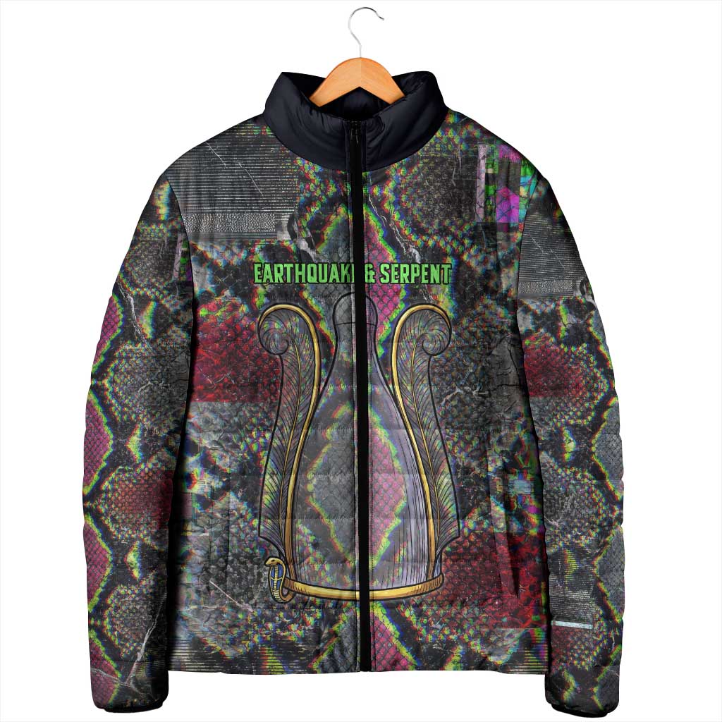 Geb Ancient Egyptian Padded Jacket with Serpent Throne and Snake Skin Texture Egyptian Earth God Tribute - Wonder Print Shop