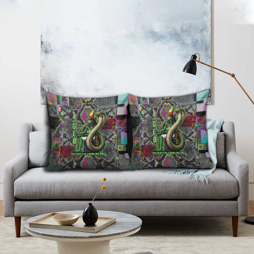 Geb Ancient Egyptian Pillow Cover with Serpent Throne and Snake Skin Texture Egyptian Earth God Tribute - Wonder Print Shop
