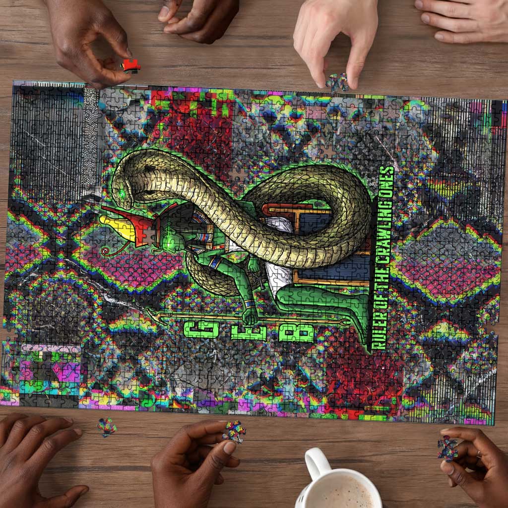 Geb Ancient Egyptian Puzzle with Serpent Throne and Snake Skin Texture Egyptian Earth God Tribute - Wonder Print Shop
