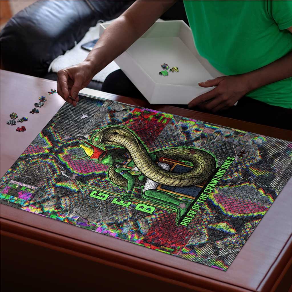 Geb Ancient Egyptian Puzzle with Serpent Throne and Snake Skin Texture Egyptian Earth God Tribute - Wonder Print Shop