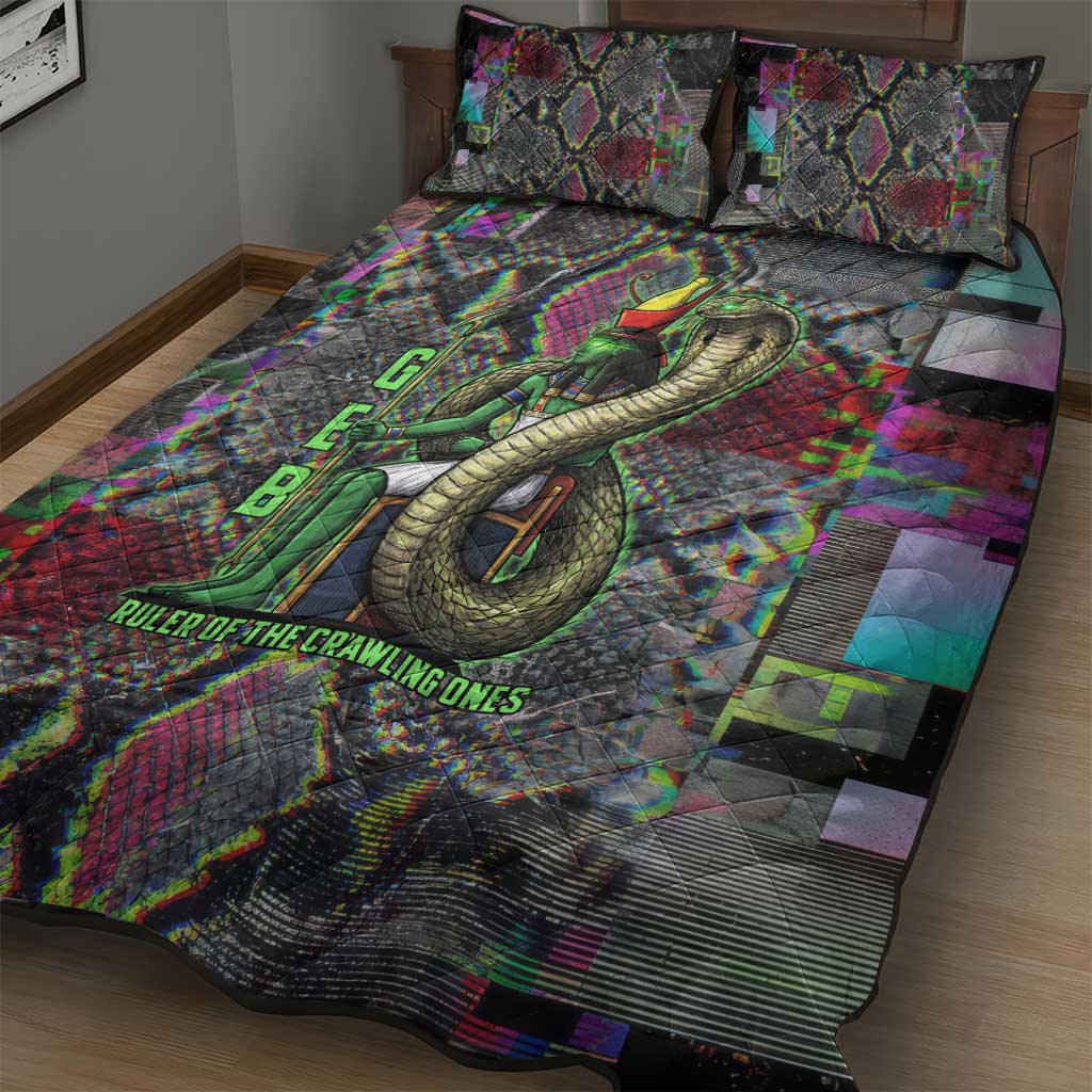 Geb Ancient Egyptian Quilt Bed Set with Serpent Throne and Snake Skin Texture Egyptian Earth God Tribute - Wonder Print Shop
