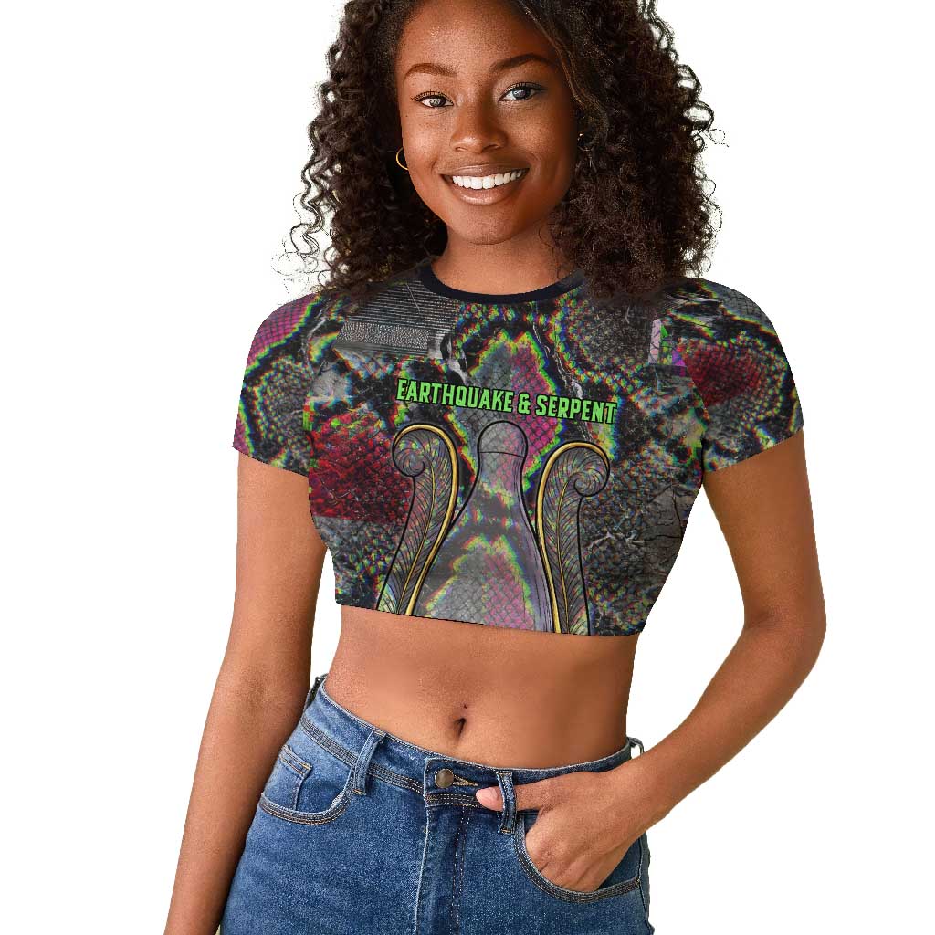 Geb Ancient Egyptian Raglan Cropped T shirt with Serpent Throne and Snake Skin Texture Egyptian Earth God Tribute - Wonder Print Shop