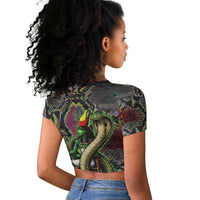 Geb Ancient Egyptian Raglan Cropped T shirt with Serpent Throne and Snake Skin Texture Egyptian Earth God Tribute - Wonder Print Shop