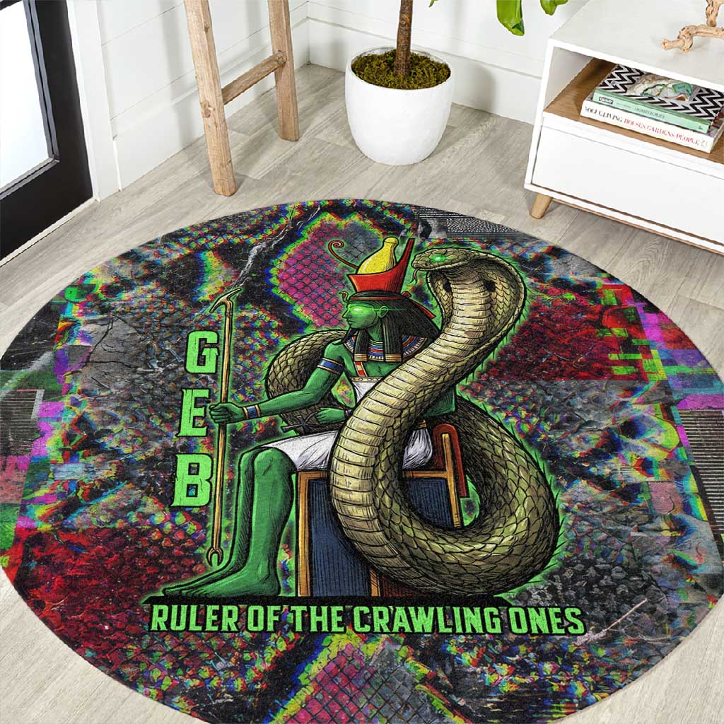 Geb Ancient Egyptian Round Carpet with Serpent Throne and Snake Skin Texture Egyptian Earth God Tribute - Wonder Print Shop