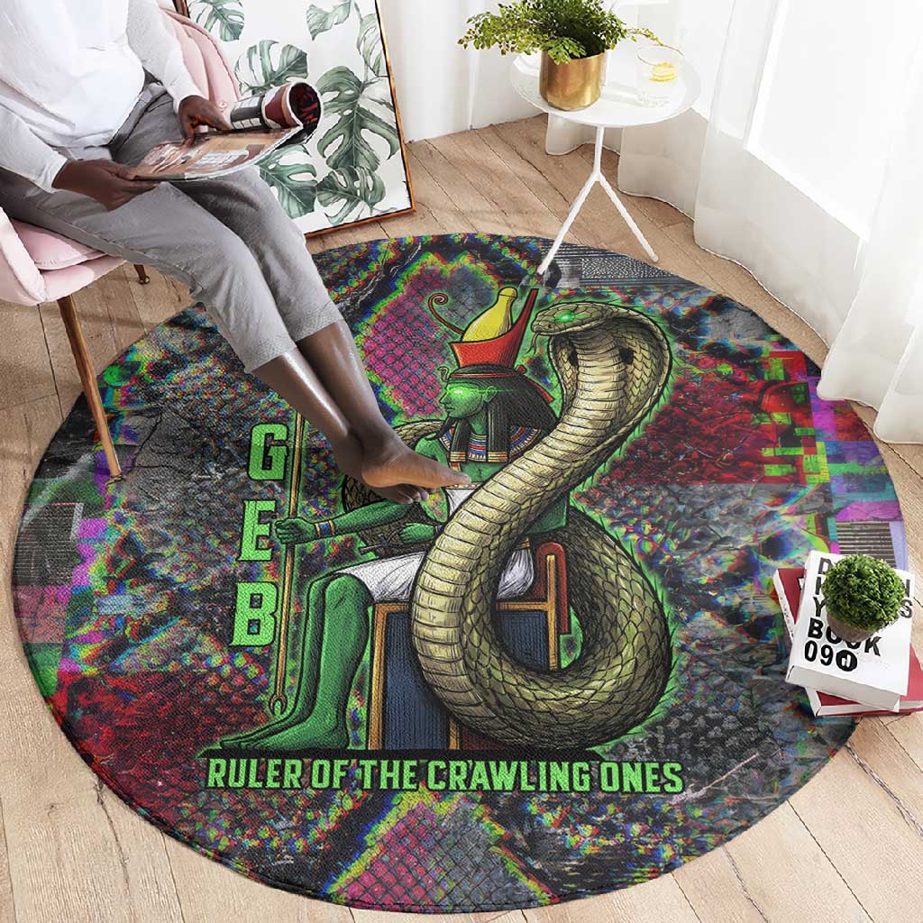 Geb Ancient Egyptian Round Carpet with Serpent Throne and Snake Skin Texture Egyptian Earth God Tribute - Wonder Print Shop