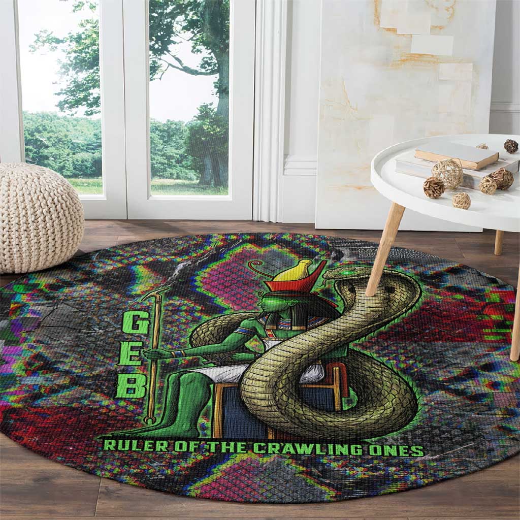 Geb Ancient Egyptian Round Carpet with Serpent Throne and Snake Skin Texture Egyptian Earth God Tribute - Wonder Print Shop