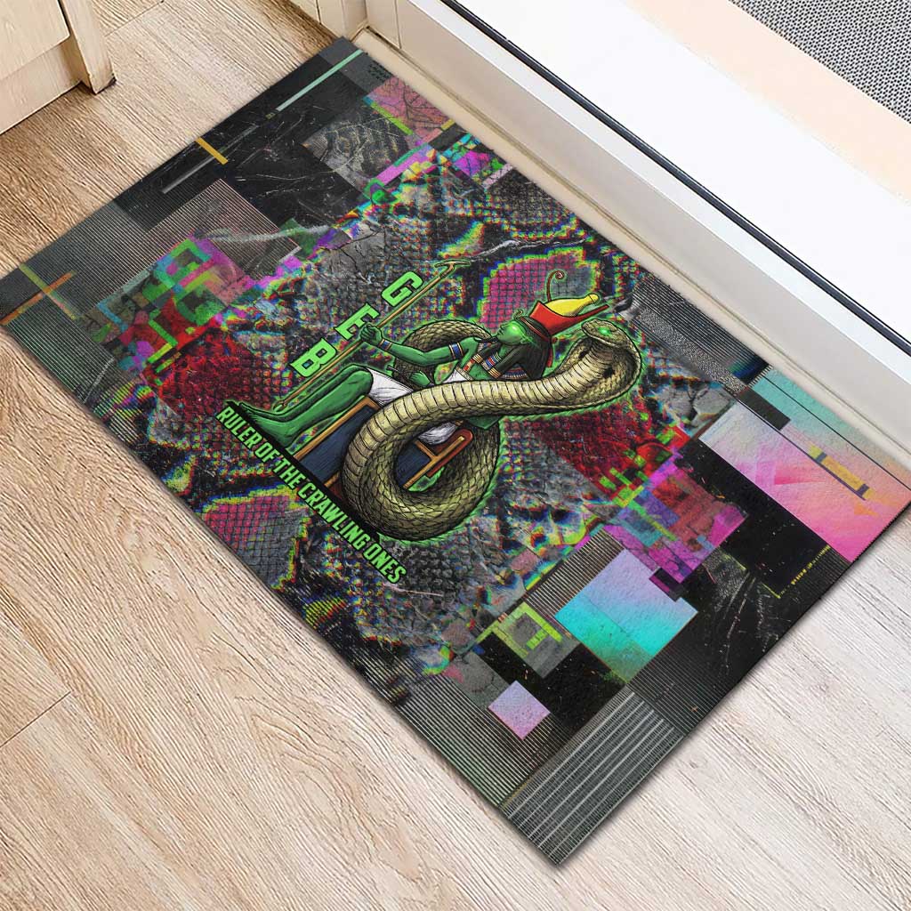 Geb Ancient Egyptian Rubber Doormat with Serpent Throne and Snake Skin Texture Egyptian Earth God Tribute - Wonder Print Shop