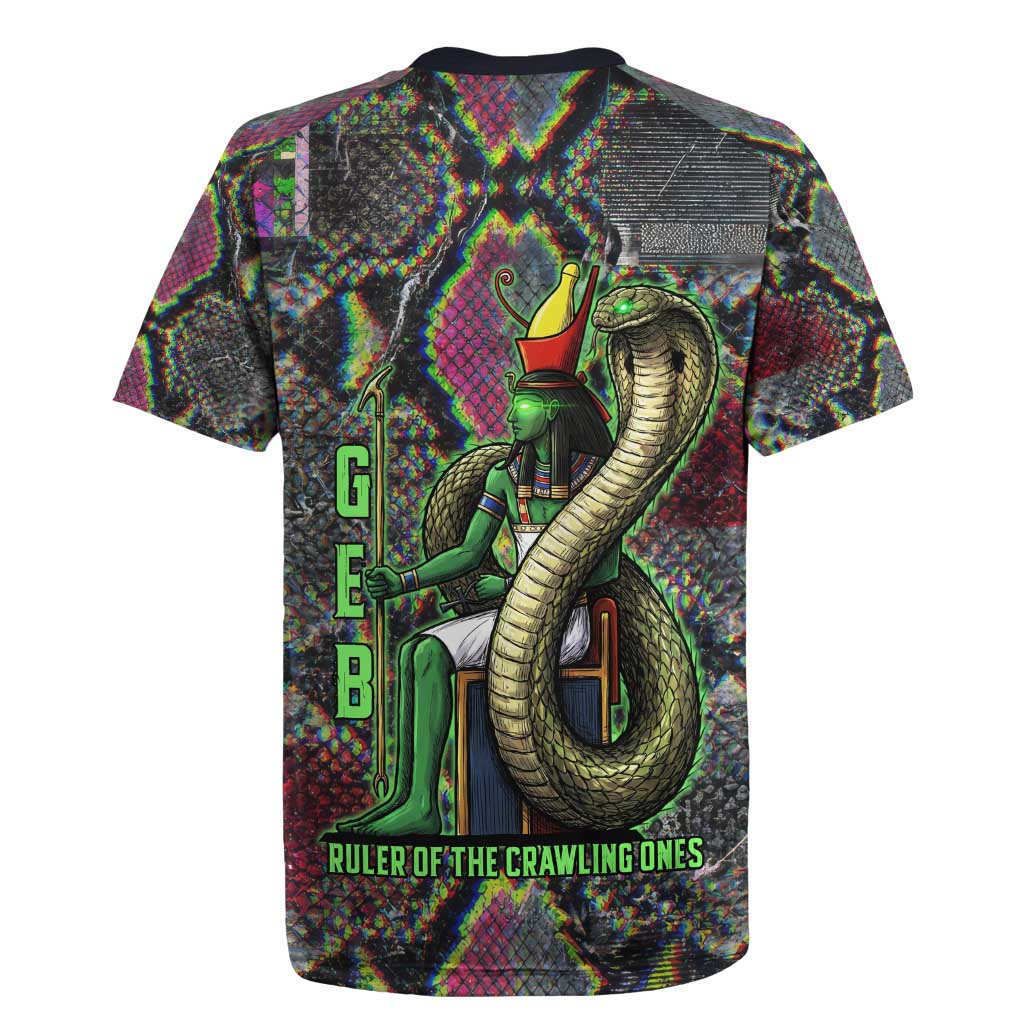 Geb Ancient Egyptian Rugby Jersey with Serpent Throne and Snake Skin Texture Egyptian Earth God Tribute - Wonder Print Shop