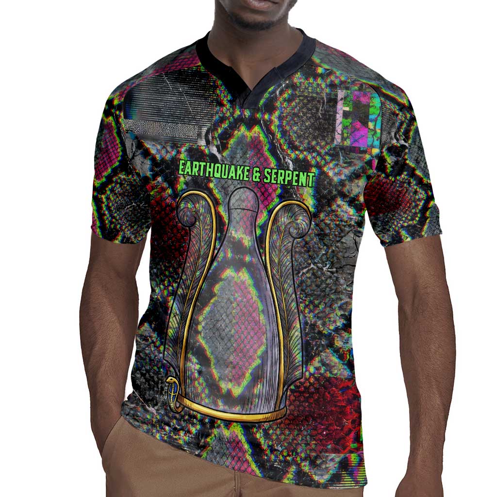 Geb Ancient Egyptian Rugby Jersey with Serpent Throne and Snake Skin Texture Egyptian Earth God Tribute - Wonder Print Shop