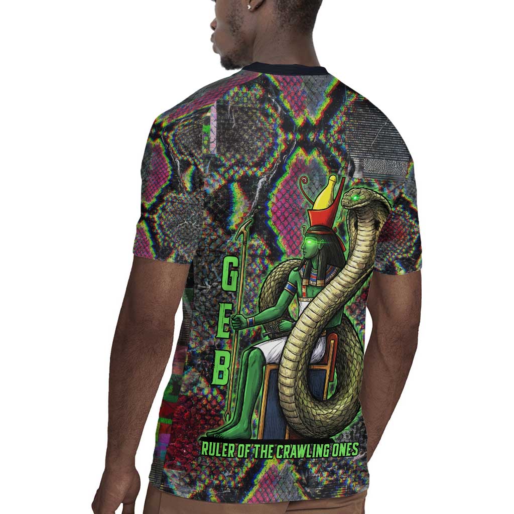 Geb Ancient Egyptian Rugby Jersey with Serpent Throne and Snake Skin Texture Egyptian Earth God Tribute - Wonder Print Shop