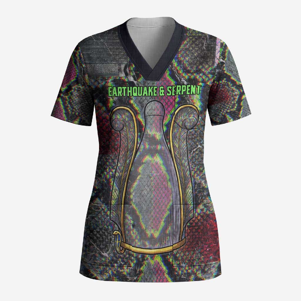 Geb Ancient Egyptian Scrub Top with Serpent Throne and Snake Skin Texture Egyptian Earth God Tribute - Wonder Print Shop