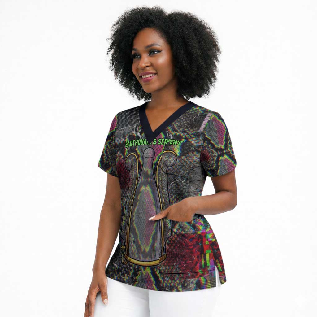 Geb Ancient Egyptian Scrub Top with Serpent Throne and Snake Skin Texture Egyptian Earth God Tribute - Wonder Print Shop