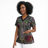 Geb Ancient Egyptian Scrub Top with Serpent Throne and Snake Skin Texture Egyptian Earth God Tribute - Wonder Print Shop