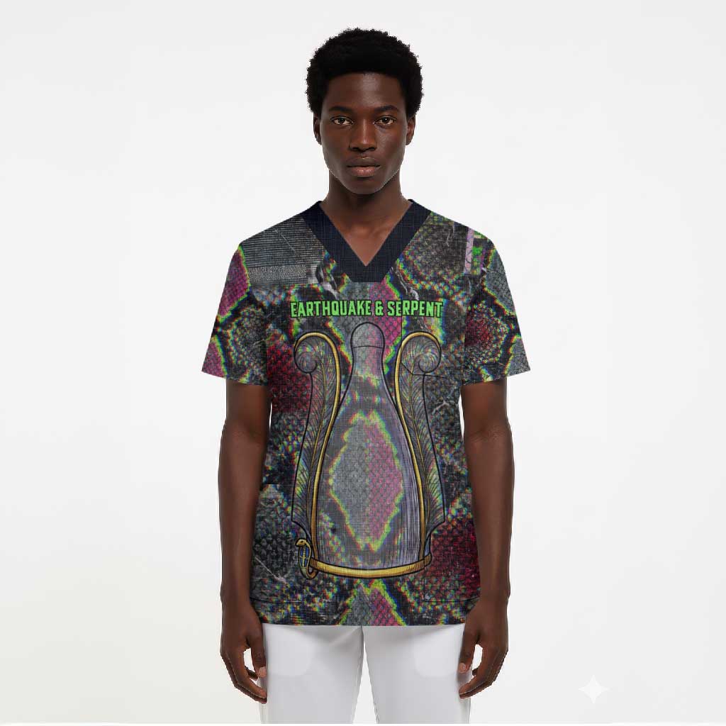 Geb Ancient Egyptian Scrub Top with Serpent Throne and Snake Skin Texture Egyptian Earth God Tribute - Wonder Print Shop