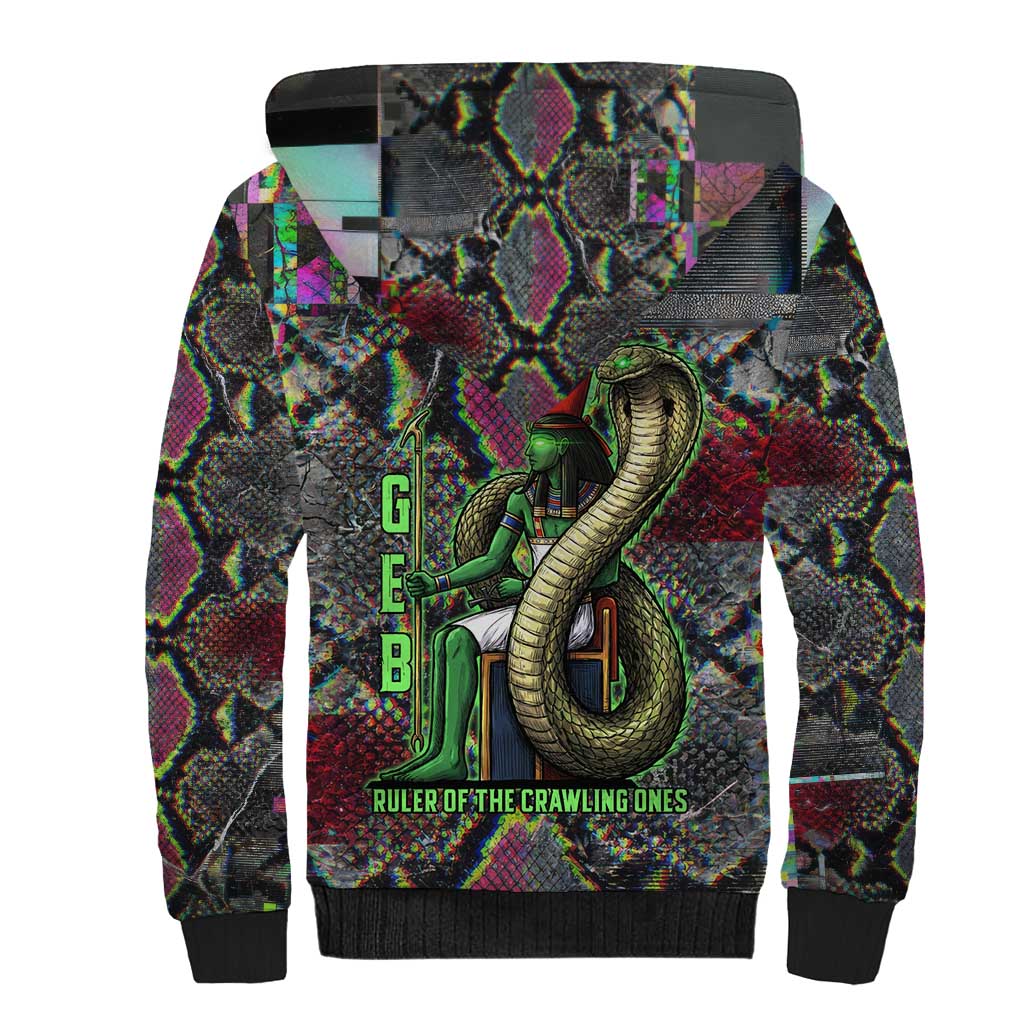 Geb Ancient Egyptian Sherpa Hoodie with Serpent Throne and Snake Skin Texture Egyptian Earth God Tribute - Wonder Print Shop