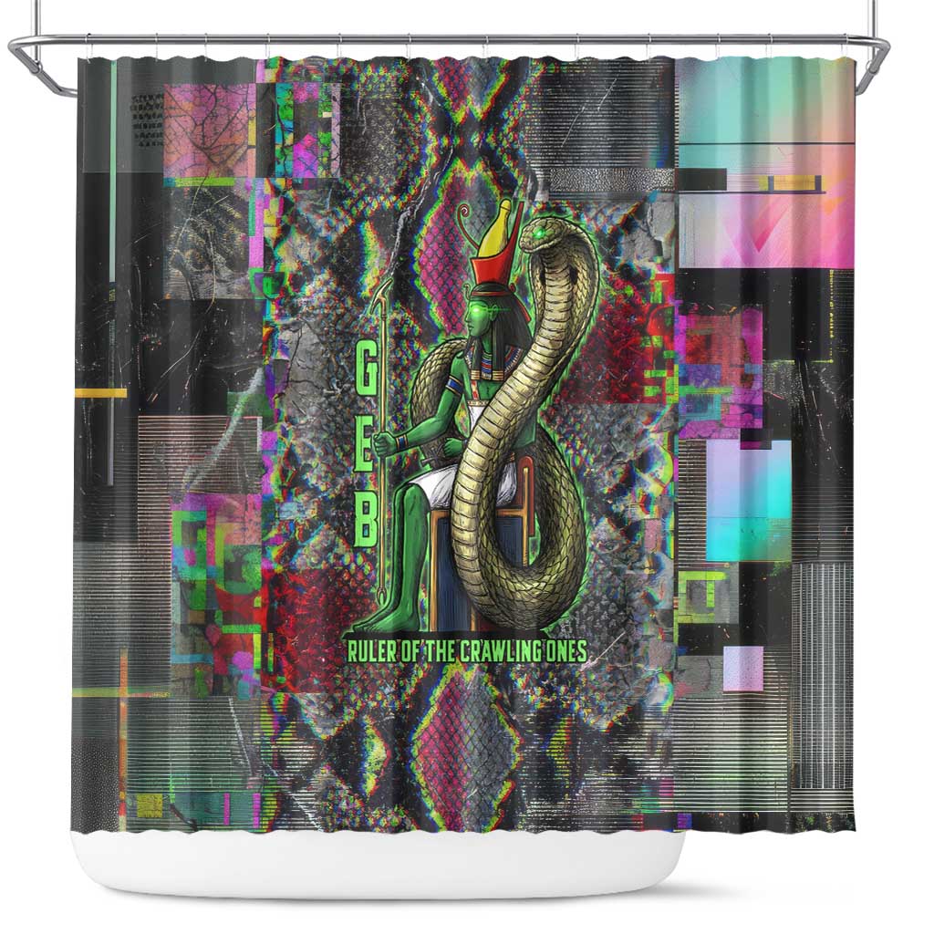 Geb Ancient Egyptian Shower Curtain with Serpent Throne and Snake Skin Texture Egyptian Earth God Tribute - Wonder Print Shop