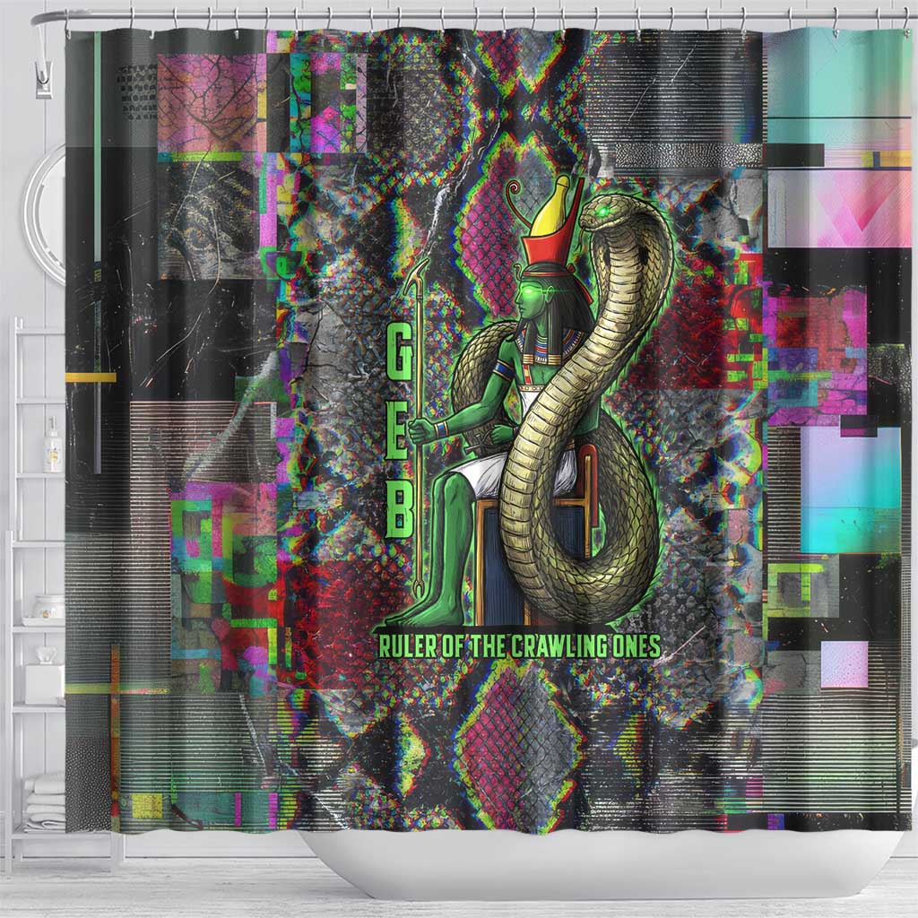 Geb Ancient Egyptian Shower Curtain with Serpent Throne and Snake Skin Texture Egyptian Earth God Tribute - Wonder Print Shop