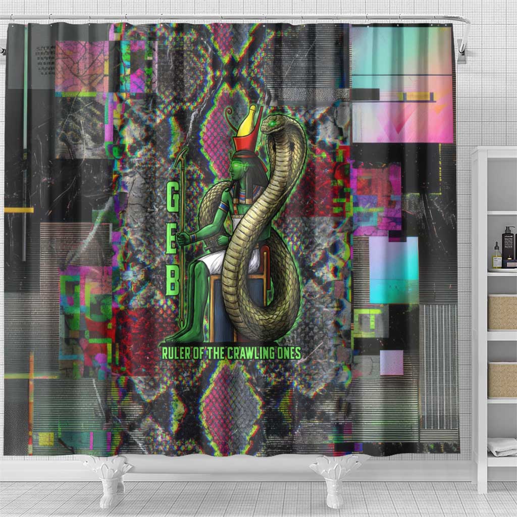 Geb Ancient Egyptian Shower Curtain with Serpent Throne and Snake Skin Texture Egyptian Earth God Tribute - Wonder Print Shop
