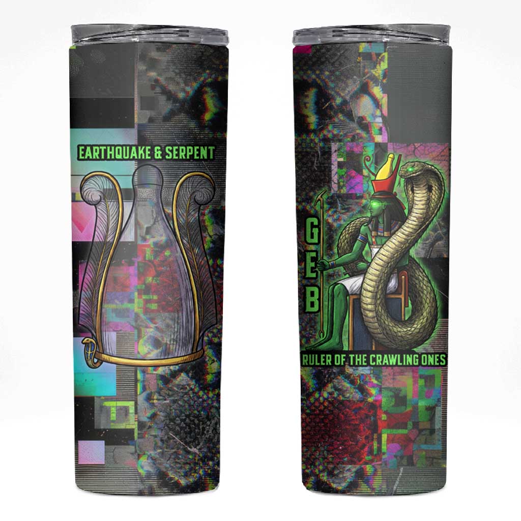 Geb Ancient Egyptian Skinny Tumbler with Serpent Throne and Snake Skin Texture Egyptian Earth God Tribute - Wonder Print Shop