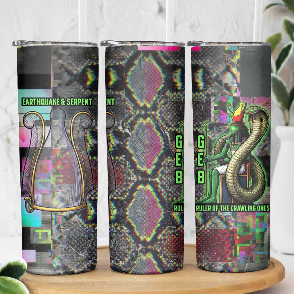 Geb Ancient Egyptian Skinny Tumbler with Serpent Throne and Snake Skin Texture Egyptian Earth God Tribute - Wonder Print Shop
