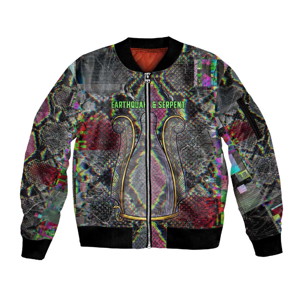 Geb Ancient Egyptian Sleeve Zip Bomber Jacket with Serpent Throne and Snake Skin Texture Egyptian Earth God Tribute - Wonder Print Shop