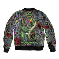 Geb Ancient Egyptian Sleeve Zip Bomber Jacket with Serpent Throne and Snake Skin Texture Egyptian Earth God Tribute - Wonder Print Shop