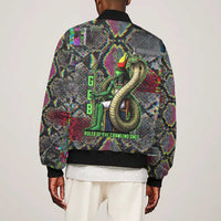 Geb Ancient Egyptian Sleeve Zip Bomber Jacket with Serpent Throne and Snake Skin Texture Egyptian Earth God Tribute - Wonder Print Shop