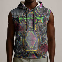 Geb Ancient Egyptian Sleeveless Hoodie with Serpent Throne and Snake Skin Texture Egyptian Earth God Tribute - Wonder Print Shop