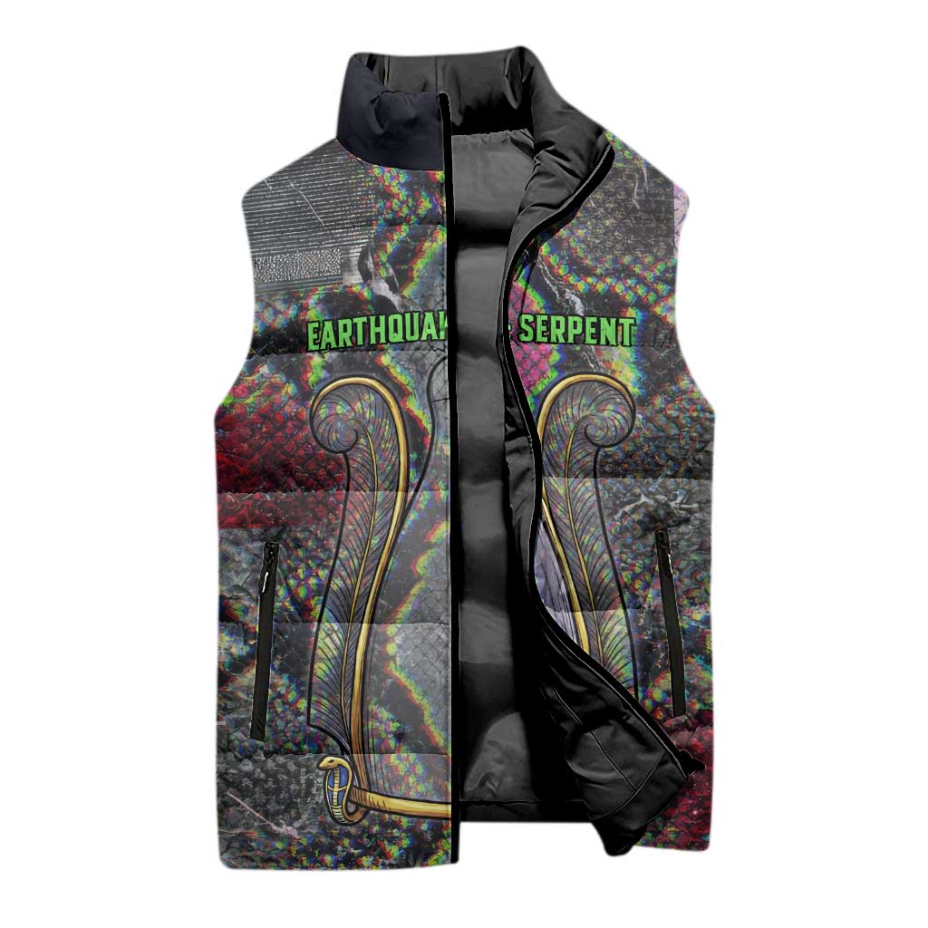 Geb Ancient Egyptian Sleeveless Puffer Jacket with Serpent Throne and Snake Skin Texture Egyptian Earth God Tribute - Wonder Print Shop