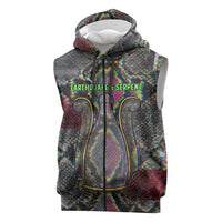 Geb Ancient Egyptian Sleeveless Zip Hoodie with Serpent Throne and Snake Skin Texture Egyptian Earth God Tribute - Wonder Print Shop