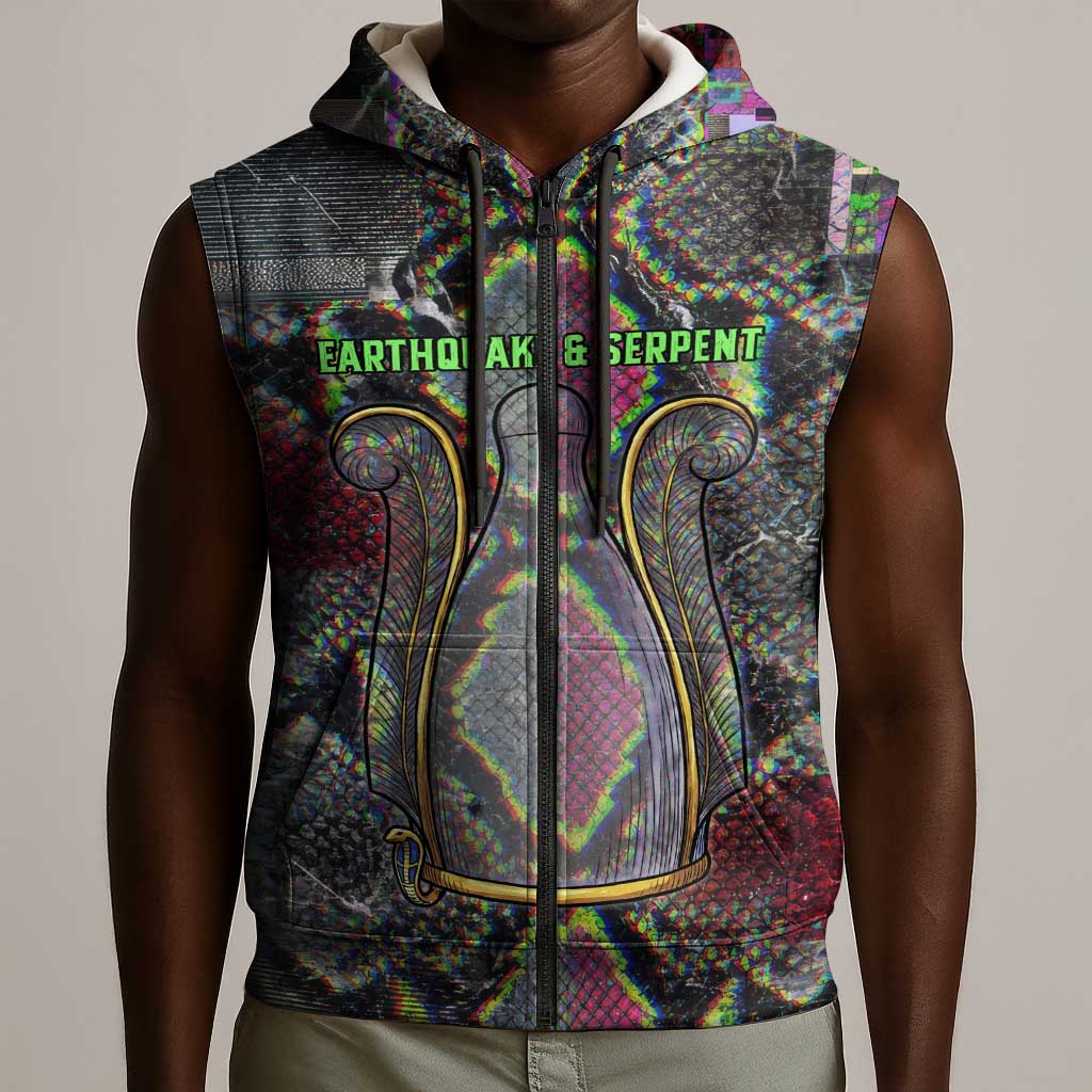 Geb Ancient Egyptian Sleeveless Zip Hoodie with Serpent Throne and Snake Skin Texture Egyptian Earth God Tribute - Wonder Print Shop