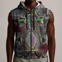 Geb Ancient Egyptian Sleeveless Zip Hoodie with Serpent Throne and Snake Skin Texture Egyptian Earth God Tribute - Wonder Print Shop