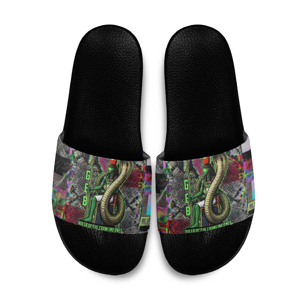 Geb Ancient Egyptian Slide Sandals with Serpent Throne and Snake Skin Texture Egyptian Earth God Tribute - Wonder Print Shop