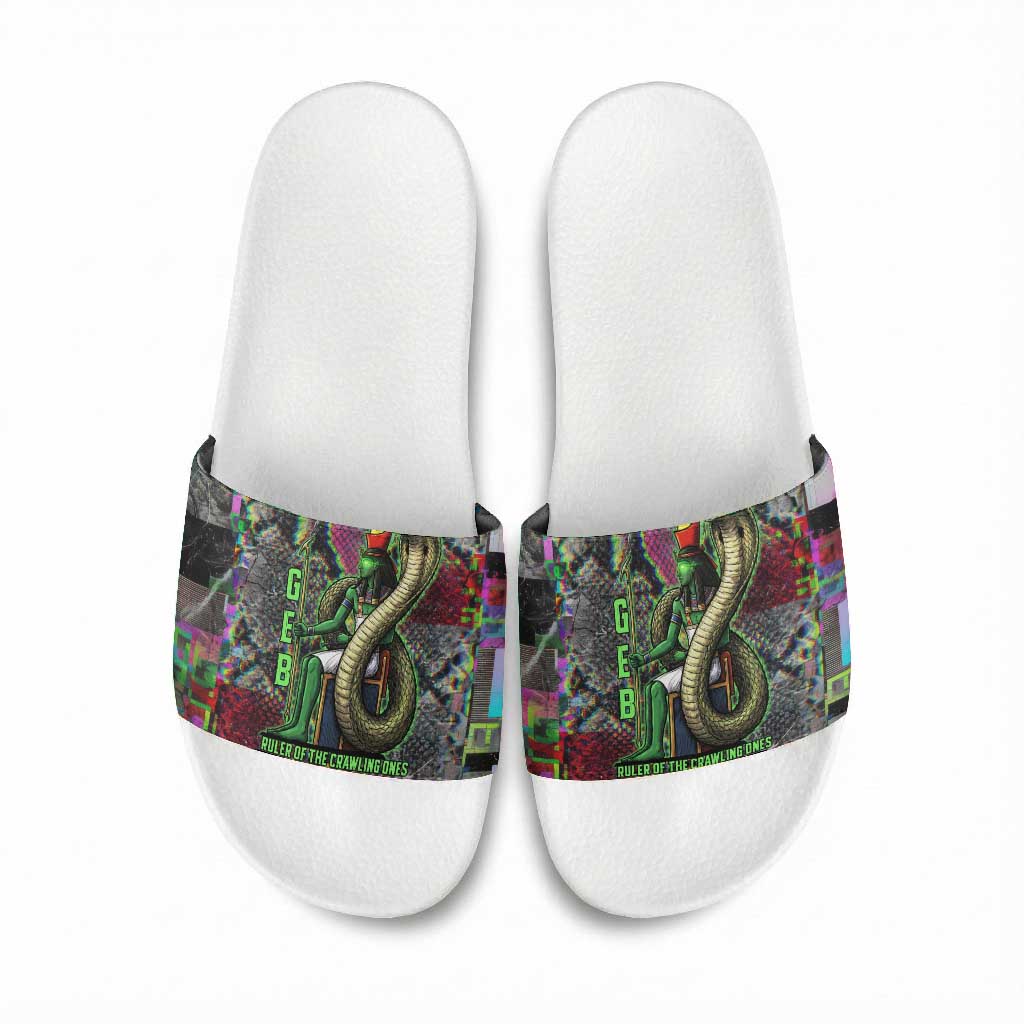 Geb Ancient Egyptian Slide Sandals with Serpent Throne and Snake Skin Texture Egyptian Earth God Tribute - Wonder Print Shop