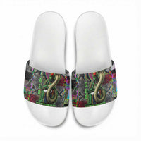 Geb Ancient Egyptian Slide Sandals with Serpent Throne and Snake Skin Texture Egyptian Earth God Tribute - Wonder Print Shop