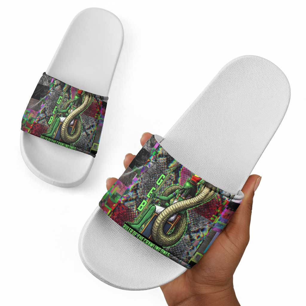 Geb Ancient Egyptian Slide Sandals with Serpent Throne and Snake Skin Texture Egyptian Earth God Tribute - Wonder Print Shop