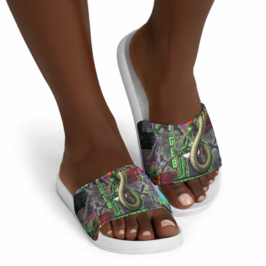 Geb Ancient Egyptian Slide Sandals with Serpent Throne and Snake Skin Texture Egyptian Earth God Tribute - Wonder Print Shop